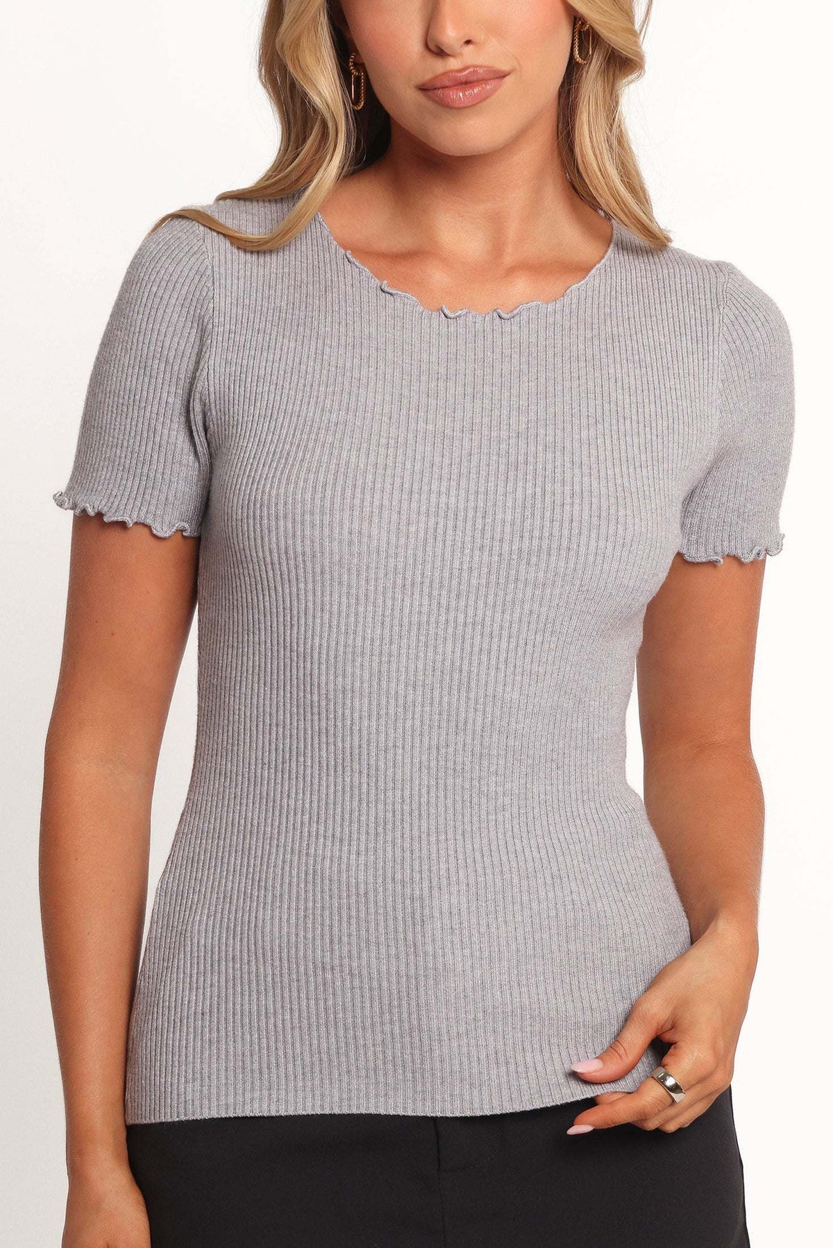 Kya Short Sleeve Knit Top - Light Grey - M/L - Image 15