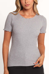 Kya Short Sleeve Knit Top - Light Grey - M/L - Image 15