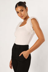Meg Tulle Ruffle Sleeve Bodysuit - White - L - Image 15