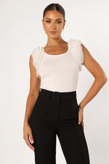 Meg Tulle Ruffle Sleeve Bodysuit - White - L - Image 16