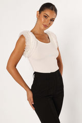 Meg Tulle Ruffle Sleeve Bodysuit - White - L - Image 18