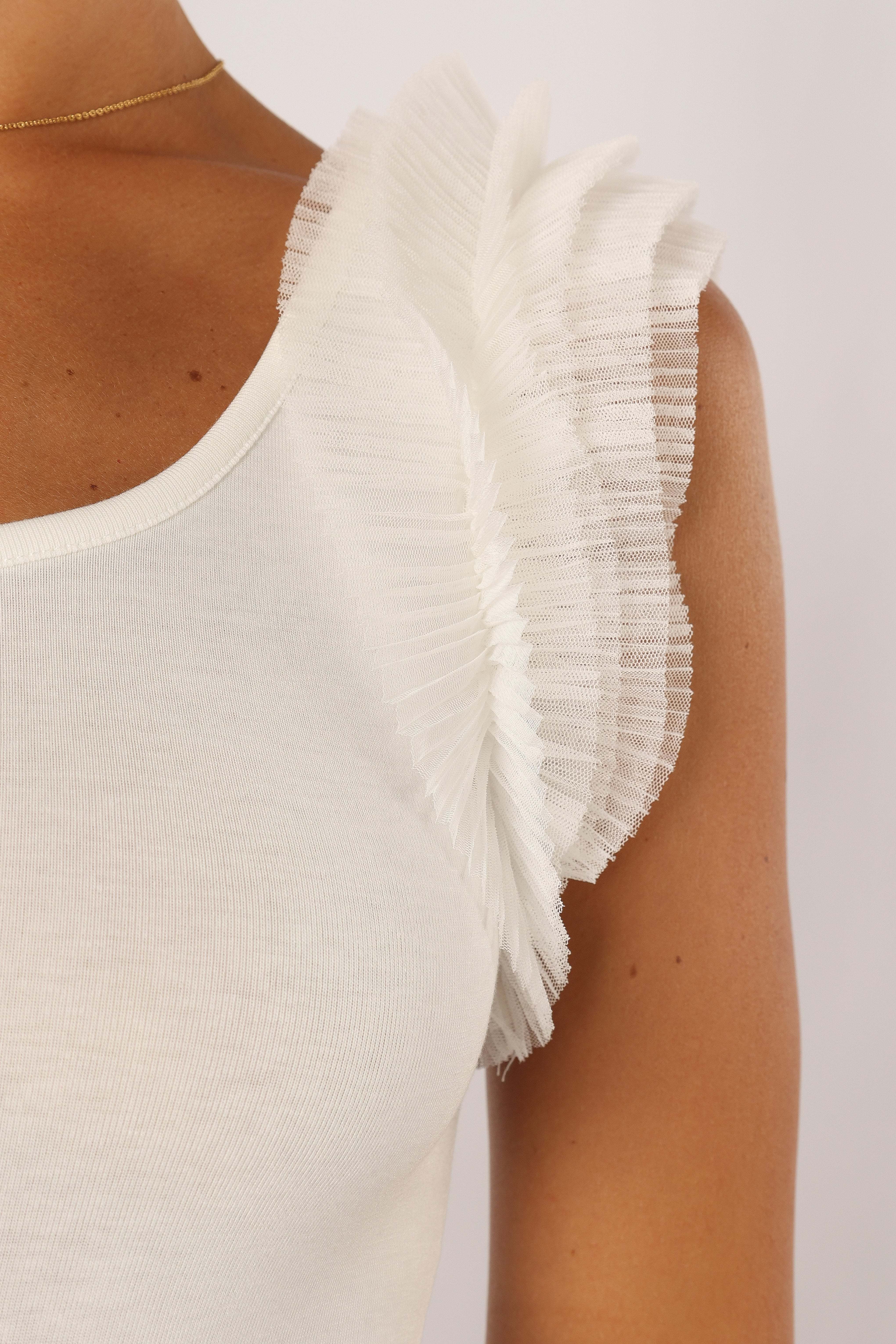 Meg Tulle Ruffle Sleeve Bodysuit - White - L - Image 21